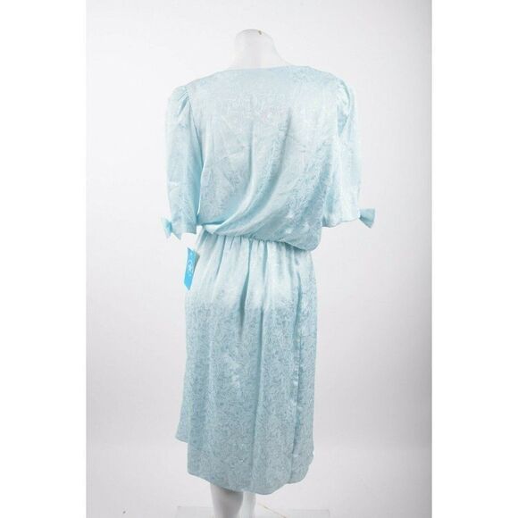 Vicky Vaughn Vintage Day Dress Size 11 12 Baby Blue Floral 1970's bows NWT - Picture 4 of 7